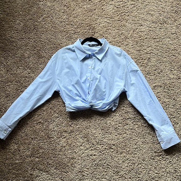 Zara Tops Zara Women Cropped Knotted Poplin Shirt Poshmark